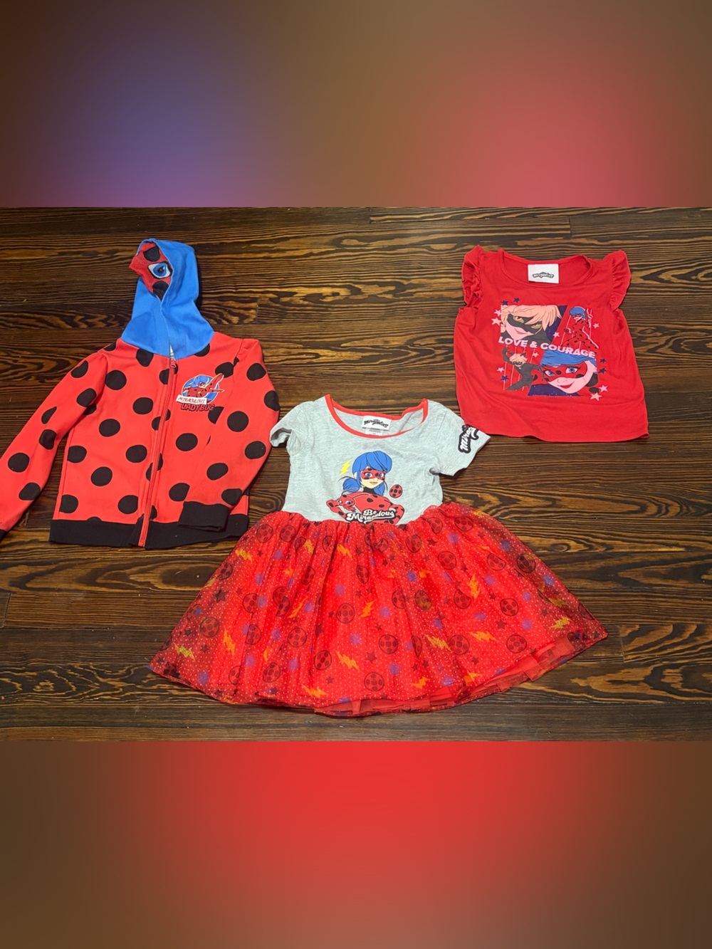 Kids Matching Set - Red Ladybug Hoodie, Dress & Shirt Bundle